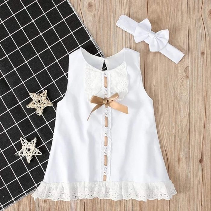 Baby White Dress με σατέν λεπτομέρειες 2765 - Image 2