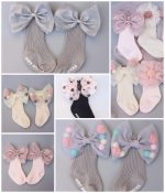 Βρεφικές κάλτσες με πον πον και φιογκάκια 8388