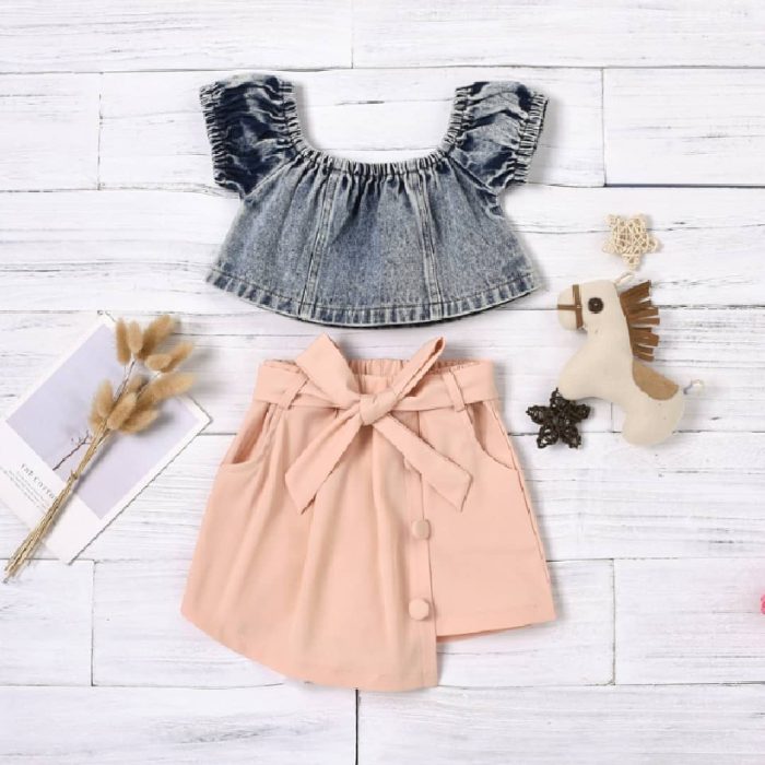Jean Top/Peach Shorts Skirt 2782 - Image 3