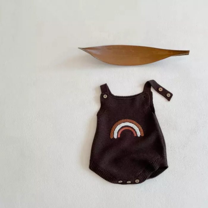 πλεκτή βρεφική σαλοπέτα για μωρό κορίτσι για αγόρι καλοκαιρινό καφέ λευκό ουράνιο βρεφικό τόξο minielephant.gr Rainbow Knitted σαλοπέτα 2920 - Image 7