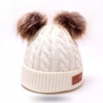 Knitted πλεκτό σκουφάκι με 2 πον πον σε πλεξούδα 3203 - Image 7