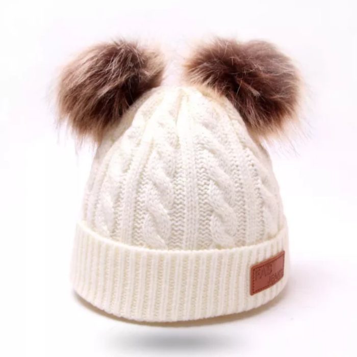 Knitted πλεκτό σκουφάκι με 2 πον πον σε πλεξούδα 3203 - Image 7