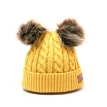 Knitted πλεκτό σκουφάκι με 2 πον πον σε πλεξούδα 3203 - Image 5