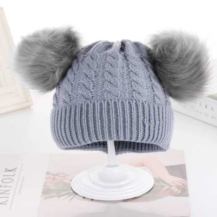 πλεκτά σκουφάκια με πον πον minielephant.gr Knitted πλεκτό σκουφάκι 0-3 ετών 3201 - Image 3