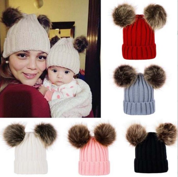 Baby Knitted Hat 2 pom pom One Size 0/3 yrs 3215 - Image 1