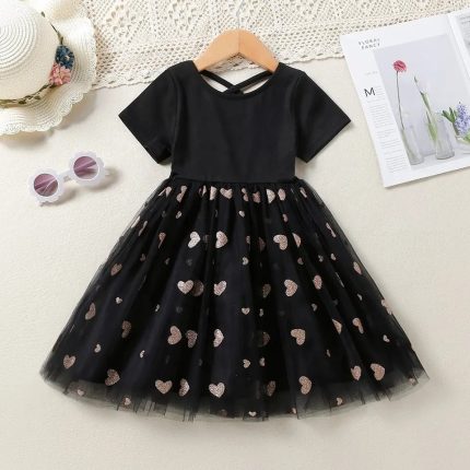 Black Dress Gold Hearts 3653