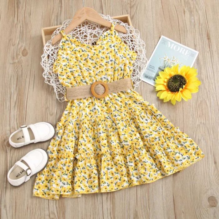 Girly Floral Dress Yellow 2937 - Image 1