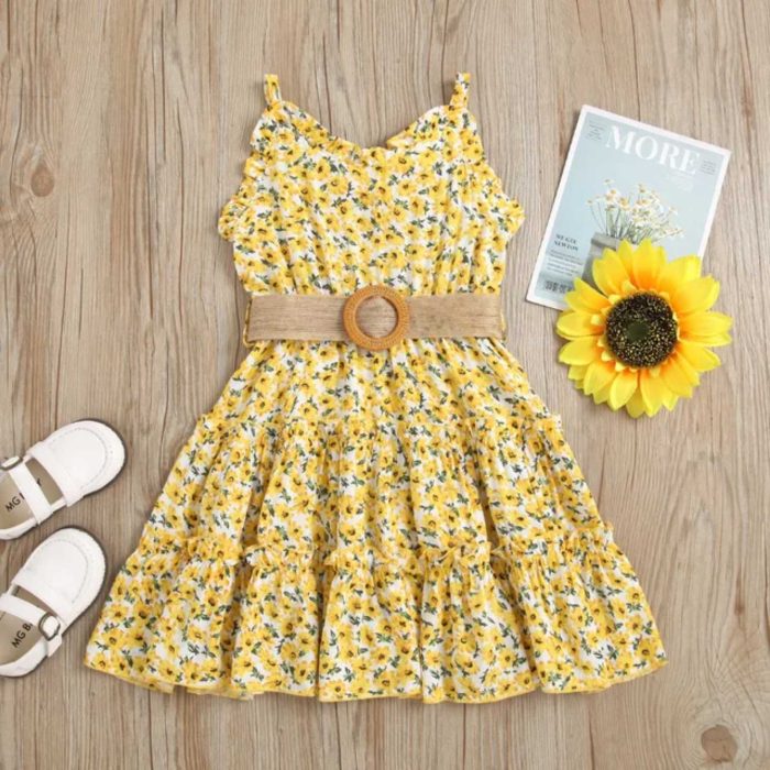 Girly Floral Dress Yellow 2937 - Image 3