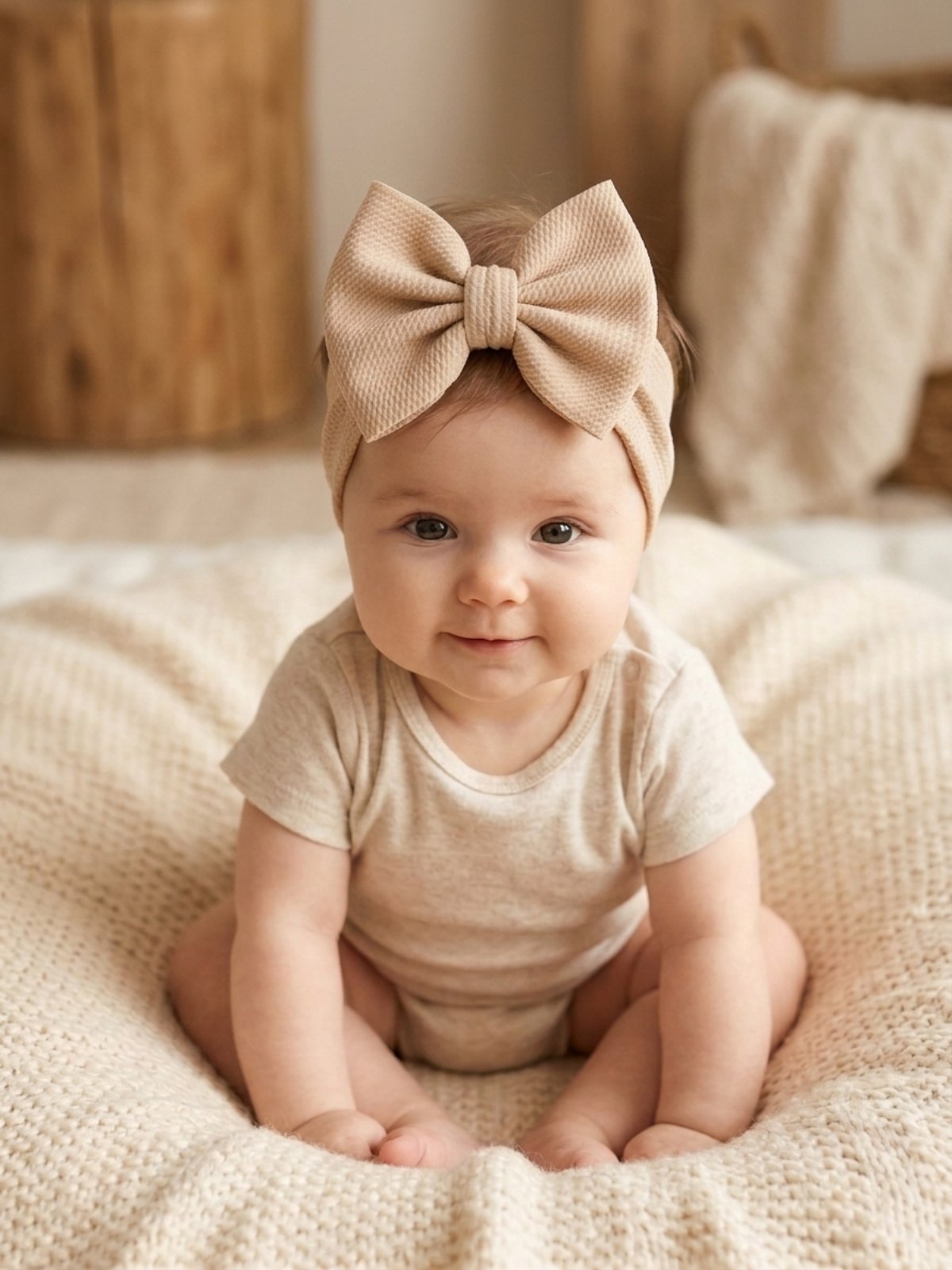 βρεφική κορδέλα σε εκρού μπεζ Minielephant My Bow Beige 2563 - Image 1
