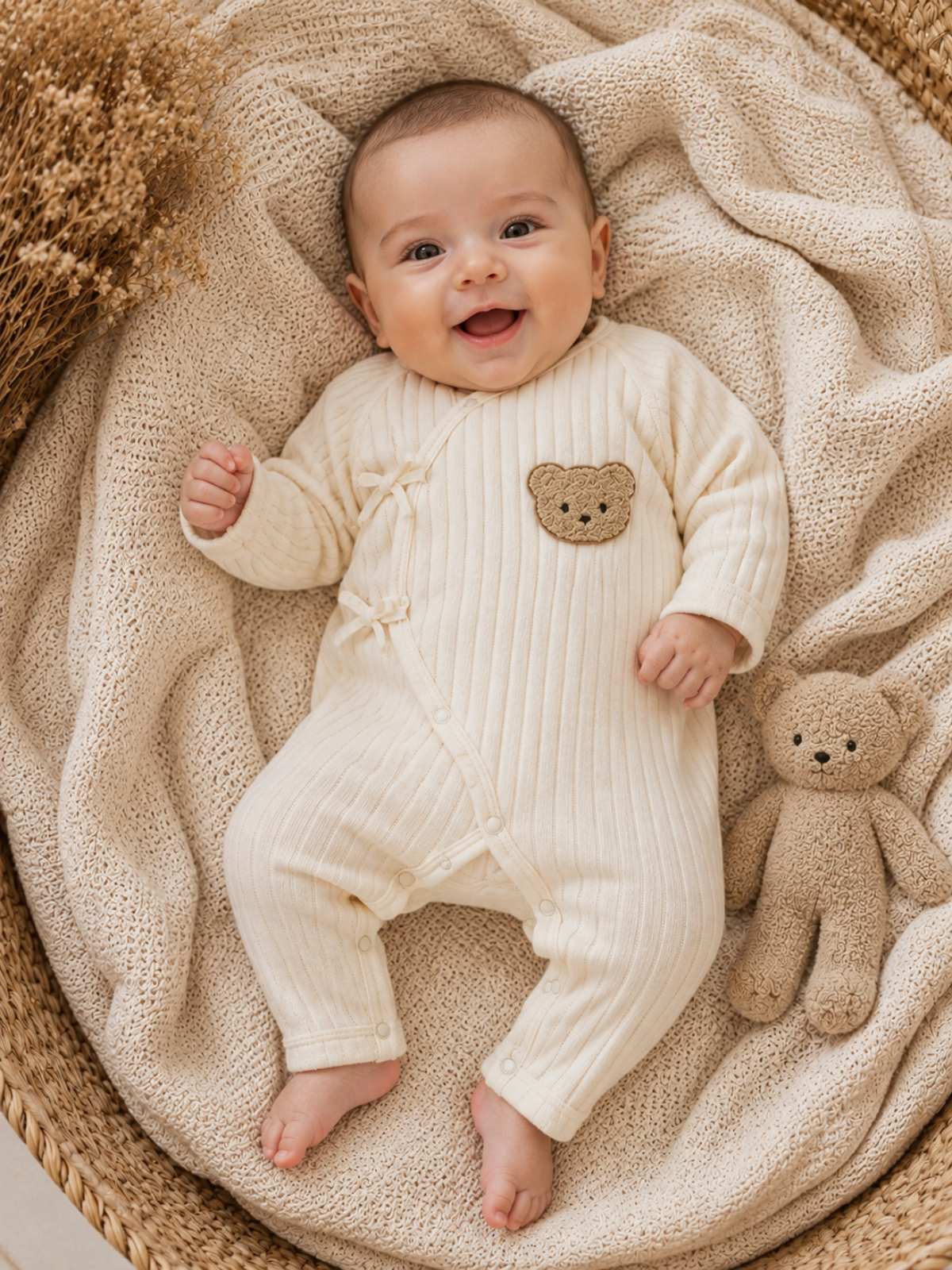 βρεφικό φορμάκι εκρού με αρκουδάκι Minielephant Baby Bear Beige 2799 - Image 1