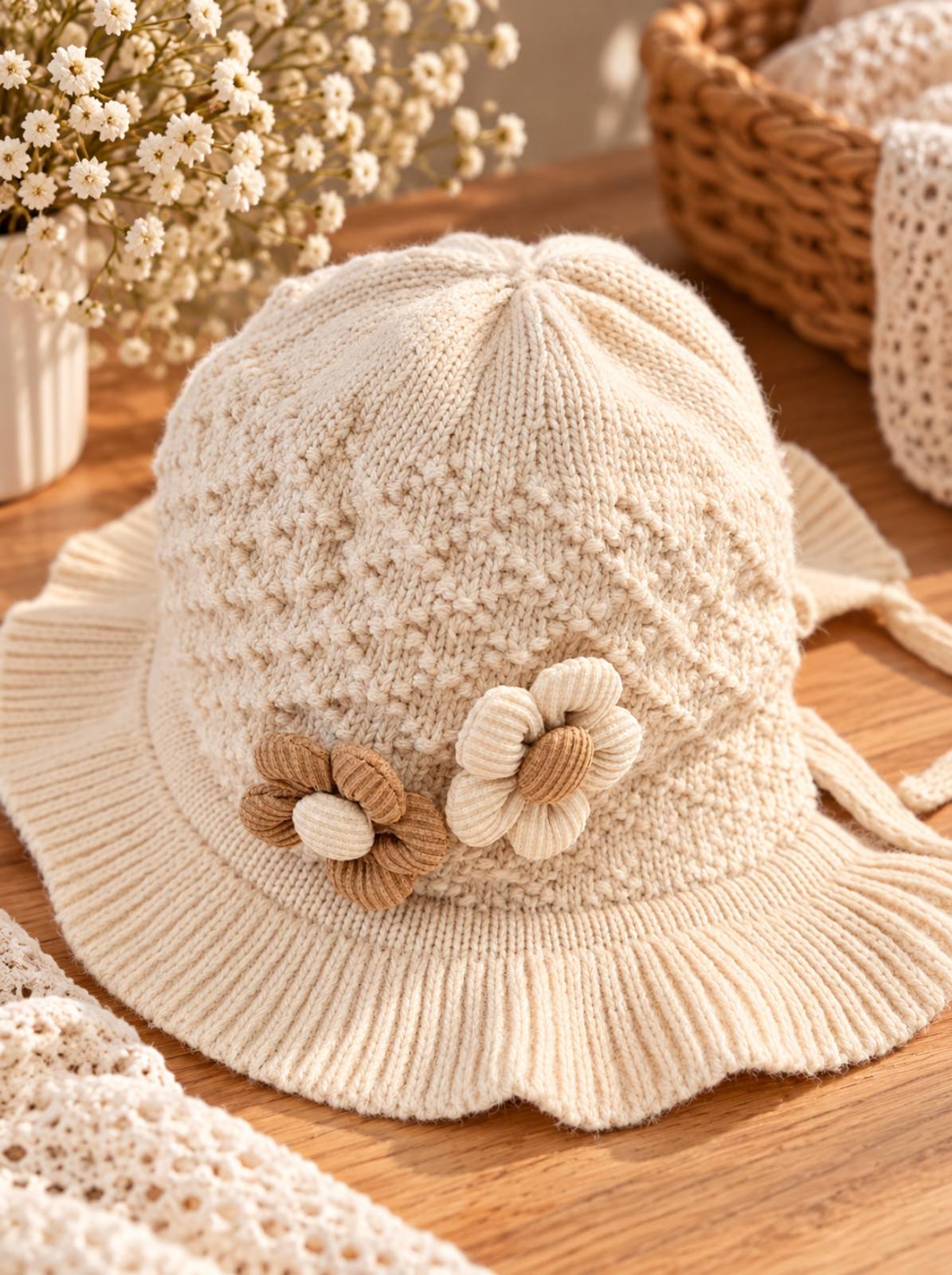 Knitted Flower Hat 3229