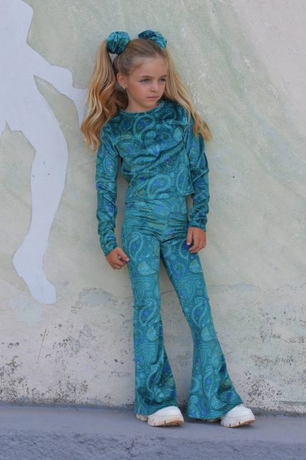 Green Blue Velvet Top 5836