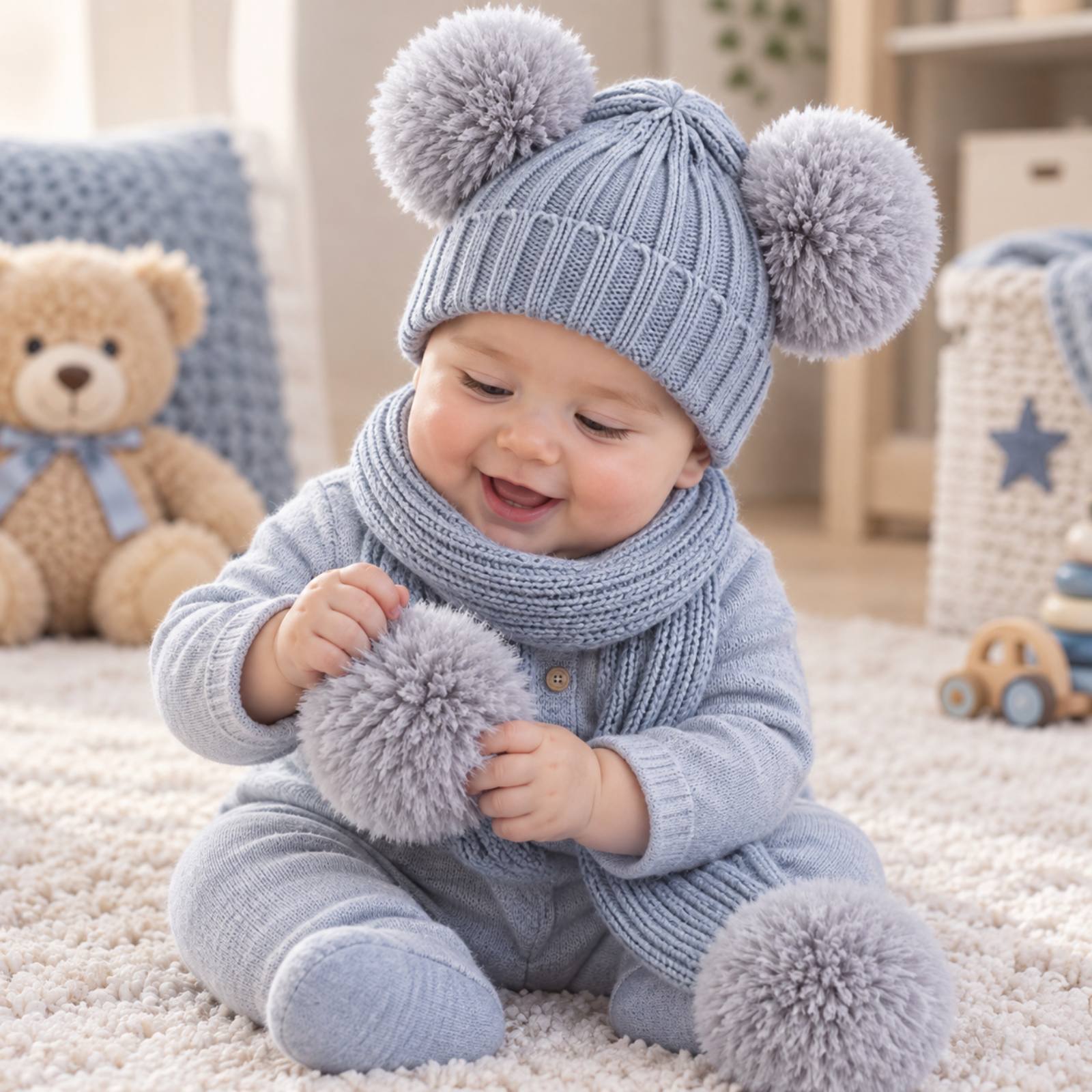 Set knitted σκουφάκι + κασκόλ γκρι 3206